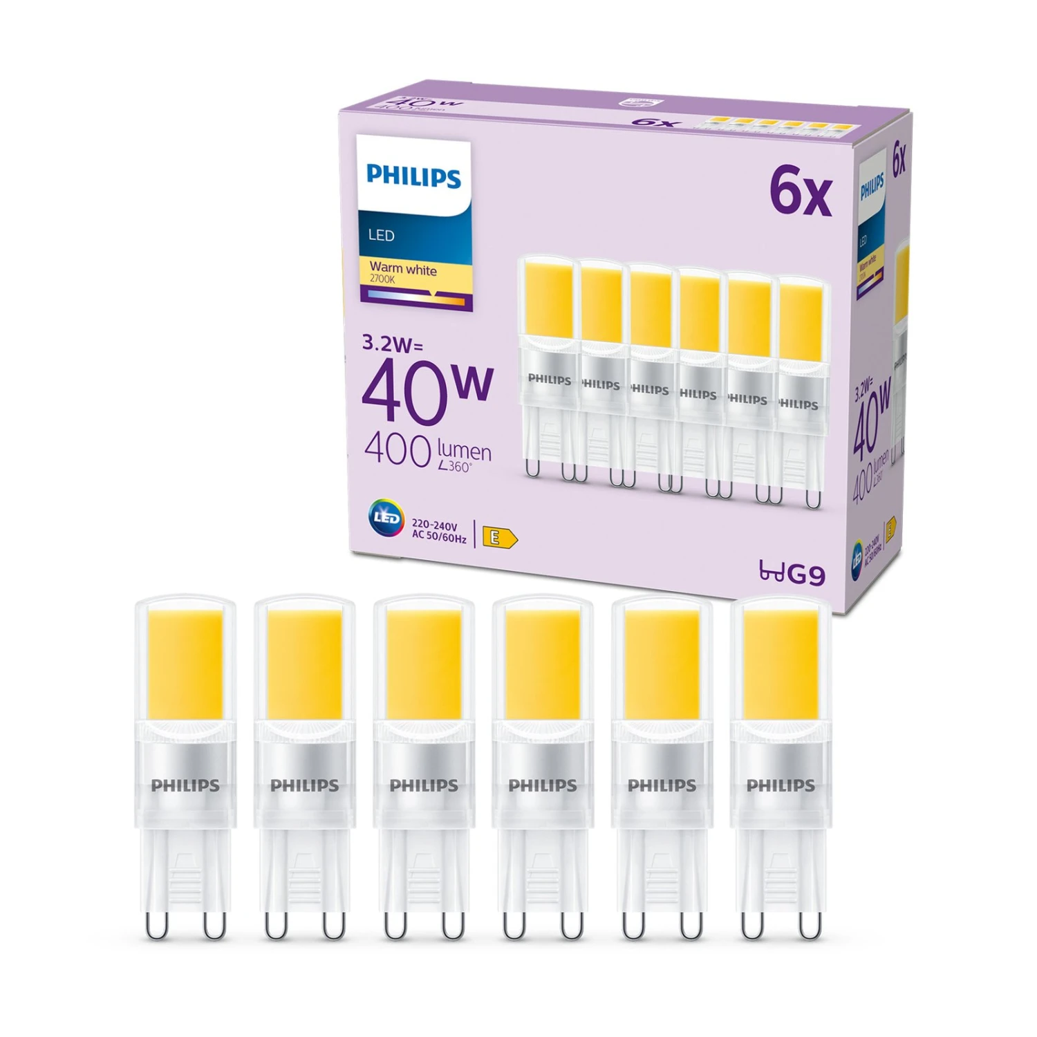 Philips LED-Lampe G9 3,2W 400lm 2.700K Klar 6er 3 Philips LED-Lampe G9 3,2W 400lm 2.700K Klar 6er