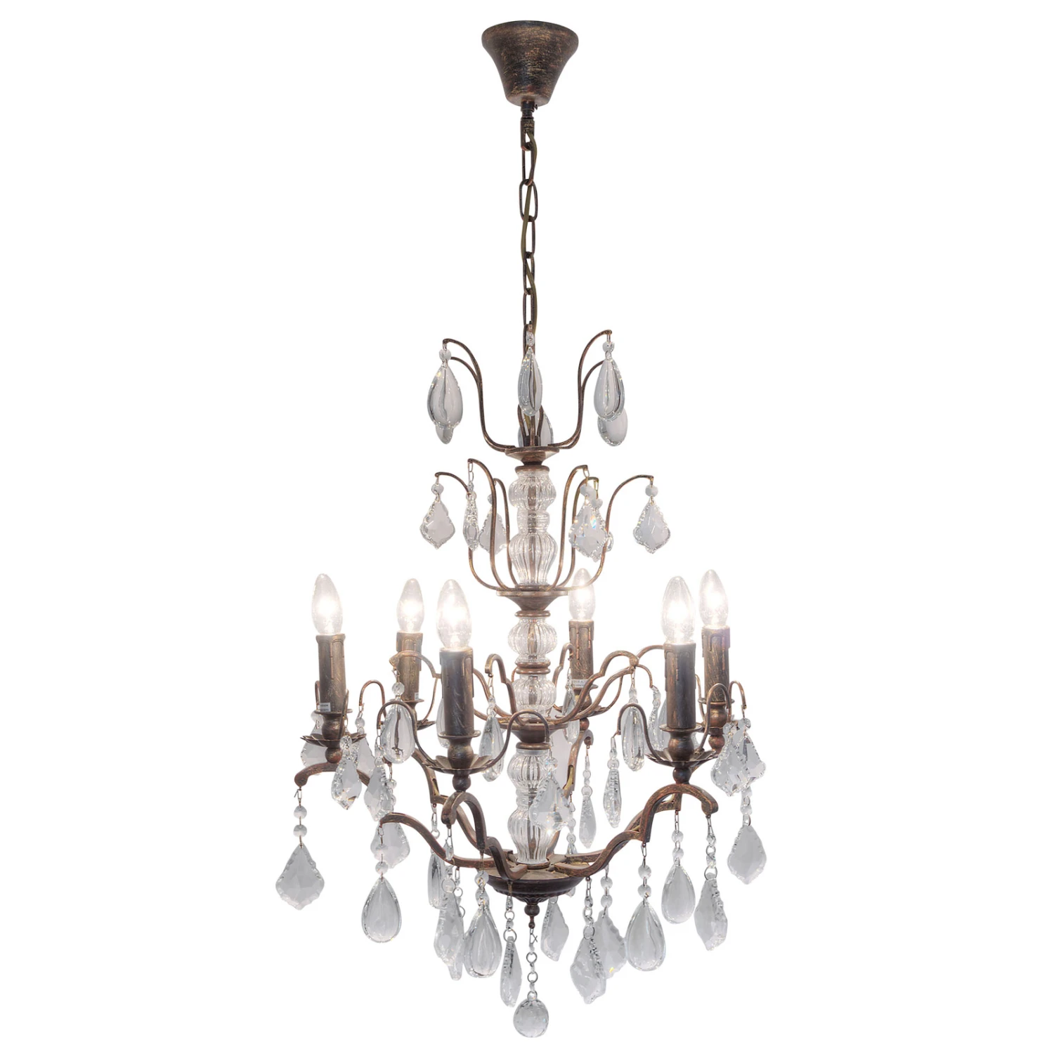 Kronleuchter Cristallo, 6-flg. In Antikgold-Braun 4 Kronleuchter Cristallo, 6-flg. In Antikgold-Braun – Bild 2