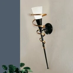 Wandfackel BONITO Schwarz Mit Goldspirale