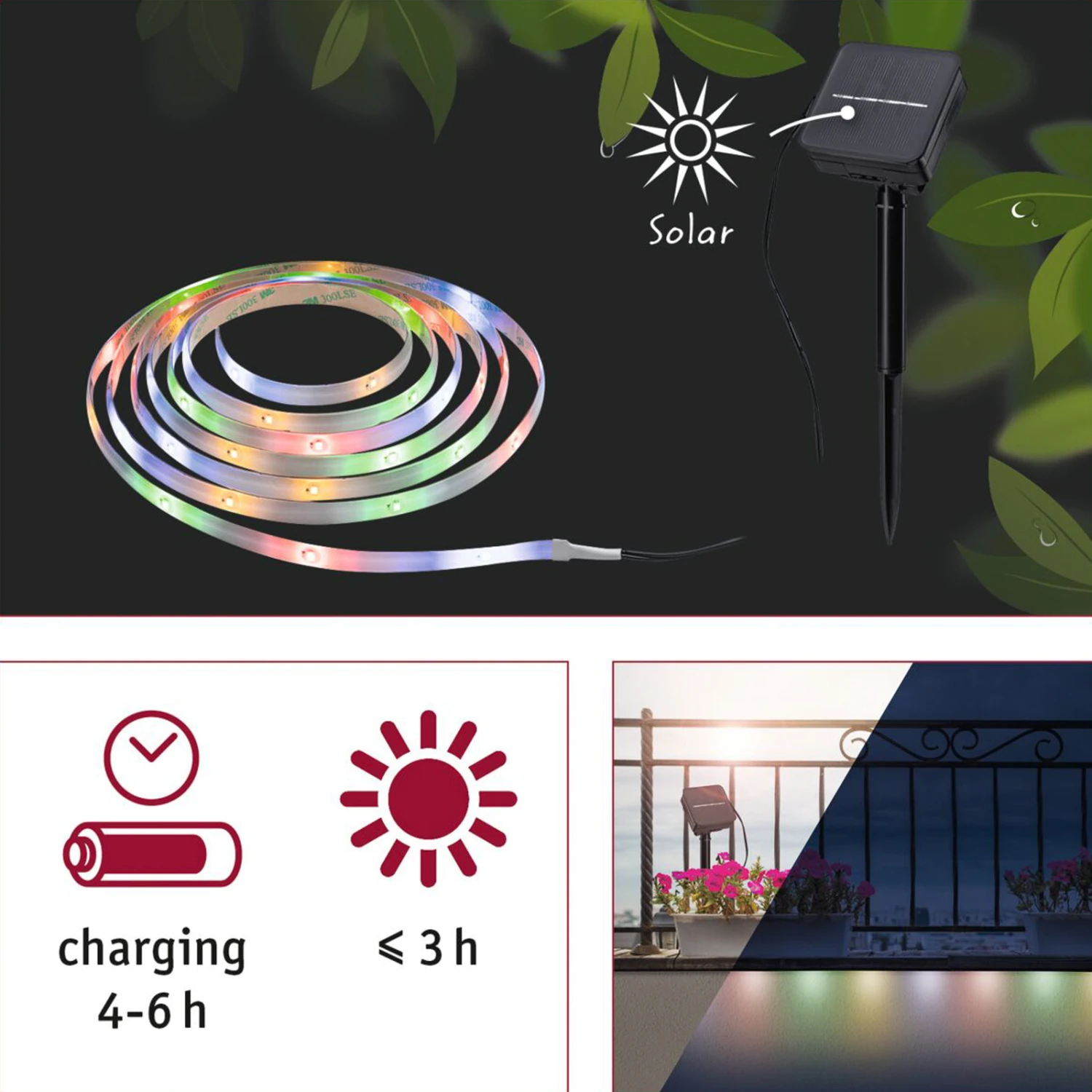 Paulmann 78897 Solar-LED-Strip 3 Meter, RGB 8 Paulmann 78897 Solar-LED-Strip 3 Meter, RGB – Bild 6