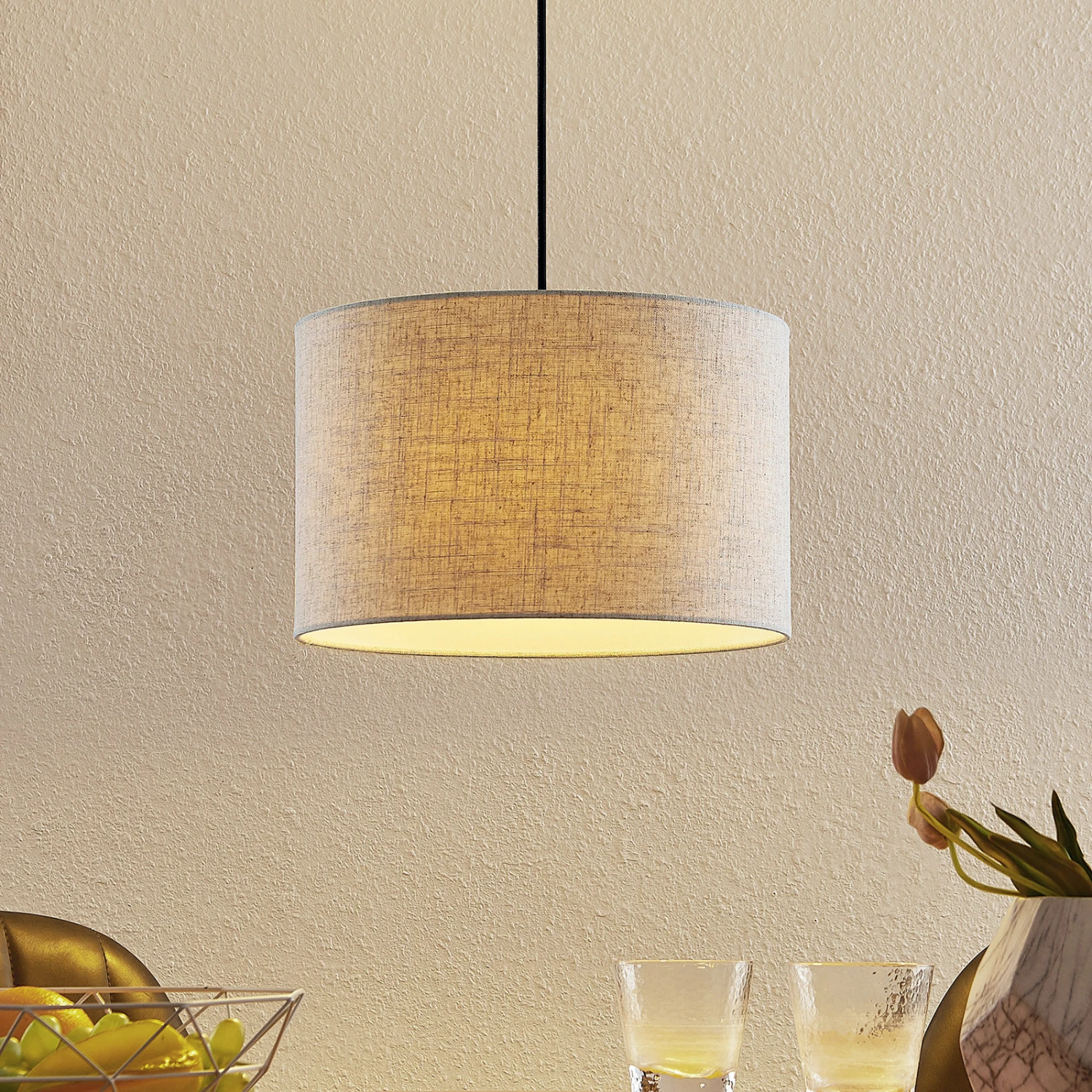 Lindby Danora Stoff-Hängeleuchte, Einflammig 3 Lindby Danora Stoff-Hängeleuchte, Einflammig