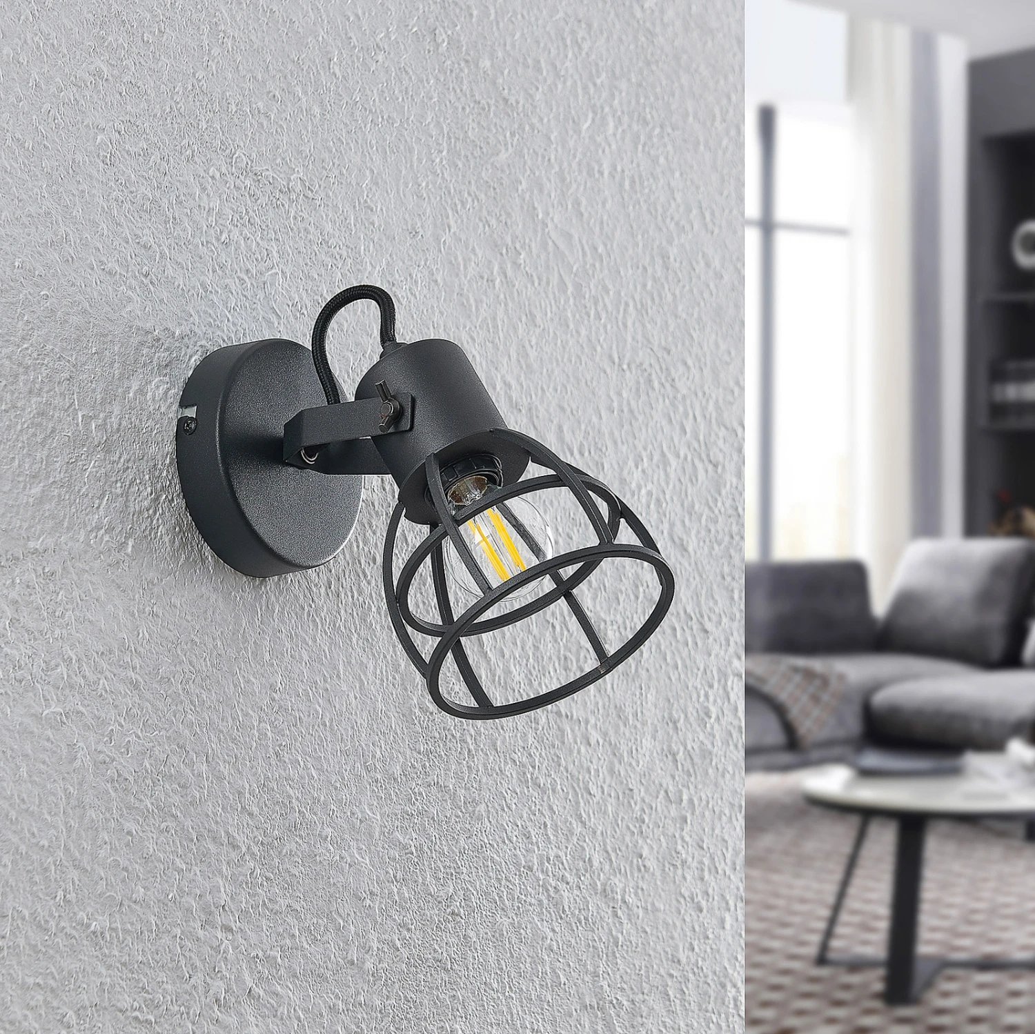 Lindby Flintos Käfig-Spot, Einflammig, Schwarz 4 Lindby Flintos Käfig-Spot, Einflammig, Schwarz – Bild 2