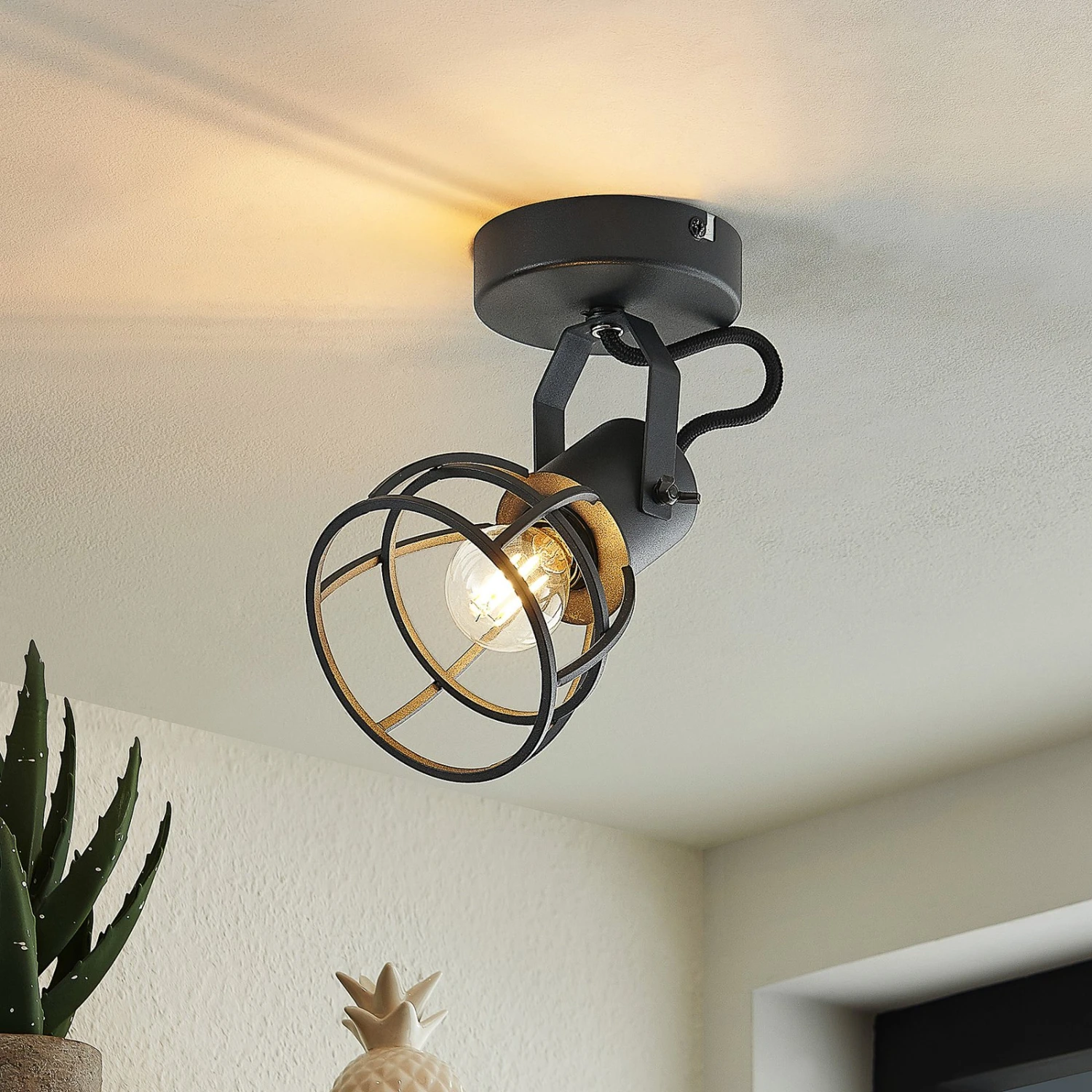 Lindby Flintos Käfig-Spot, Einflammig, Schwarz 5 Lindby Flintos Käfig-Spot, Einflammig, Schwarz – Bild 3